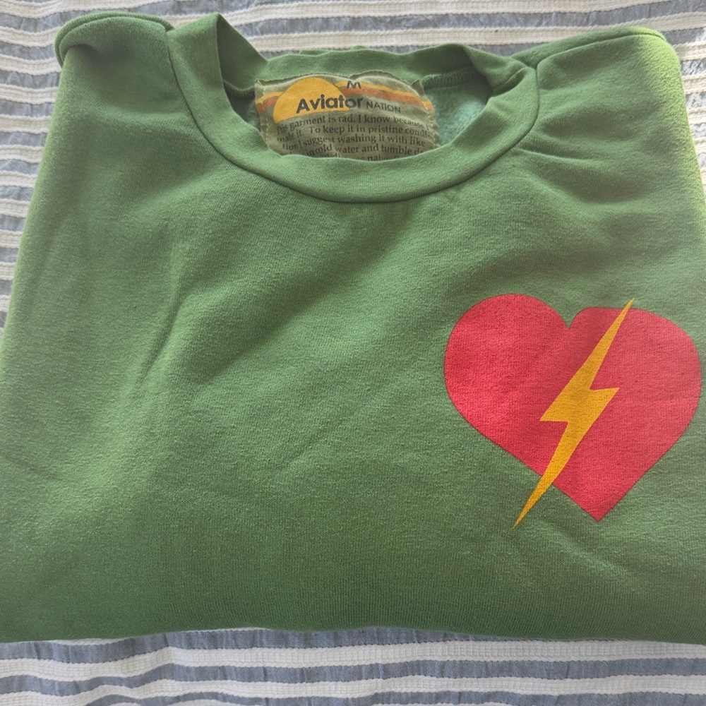 Aviator Nation Green Hoodie with Heart and Lightning Bolt